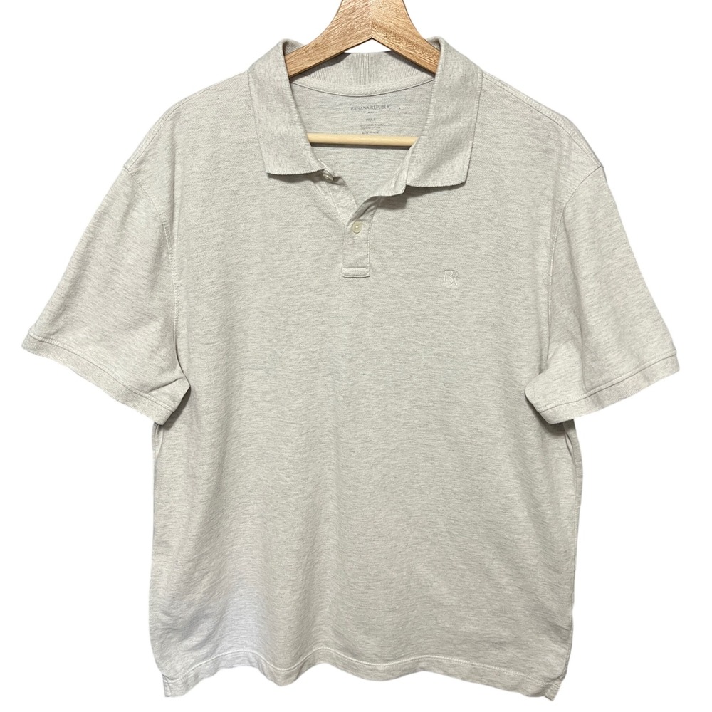 Banana Republic Mens Large Pique Polo Shirt Heather Beige Organic Cotton Casual‎
